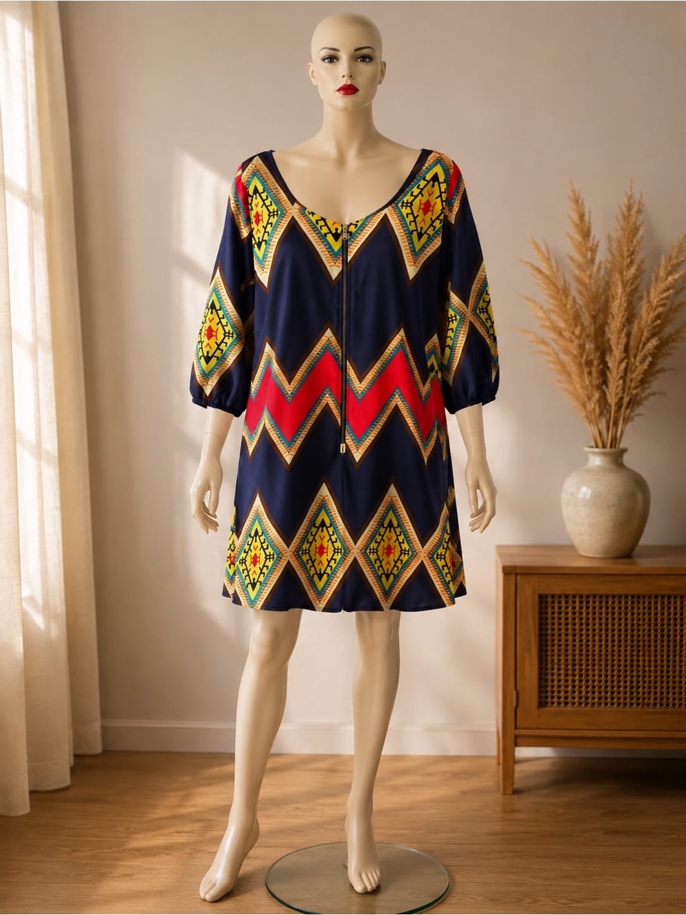 Live 4 Truth Navy Mini Dress with Red and Yellow Geo Accents